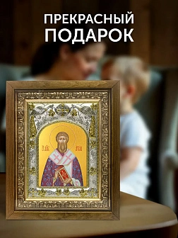 Икона Артема Листрийский в ризе и деревянном киоте, 26х22 см
