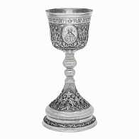 Потир 1.0л ручная гравировка с 4мя-ликами, чеканка / поддон 1, 5л потира / серебро (УИН)