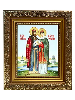 Икона "Петр и Феврония Муромские", свв. прпп. кн. и кнг., с золочением поталью, 09ПФ1-УЛ