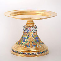 Дискос с поддискосником / ф280мм-конус потира 2, 0л / филигрань, эмаль, роспись, ручная гравировка / золочение