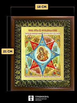 Икона Божией Матери Неопалимая Купина  с золочением, деревянная рамка с басмой и стеклом 18х21х2,5 с