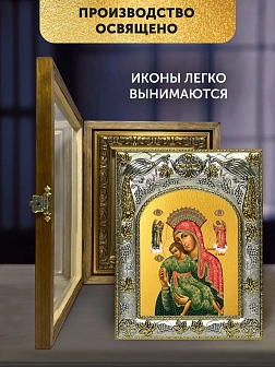 Икона Милостивая Киккская Божия Матерь в ризе и деревянном киоте, 26х22 см