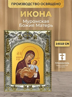 Икона Муромская Божия Матерь в ризе, 18х14 см