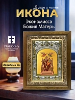 Икона Экономисса Божия Матерь в ризе и деревянном киоте, 26х22 см