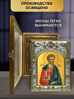 Икона Инна Новодунский в ризе и деревянном киоте, 26х22 см