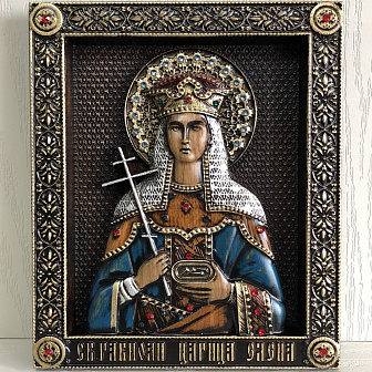 Икона Елена, Царица, резная из дерева, 19х23см